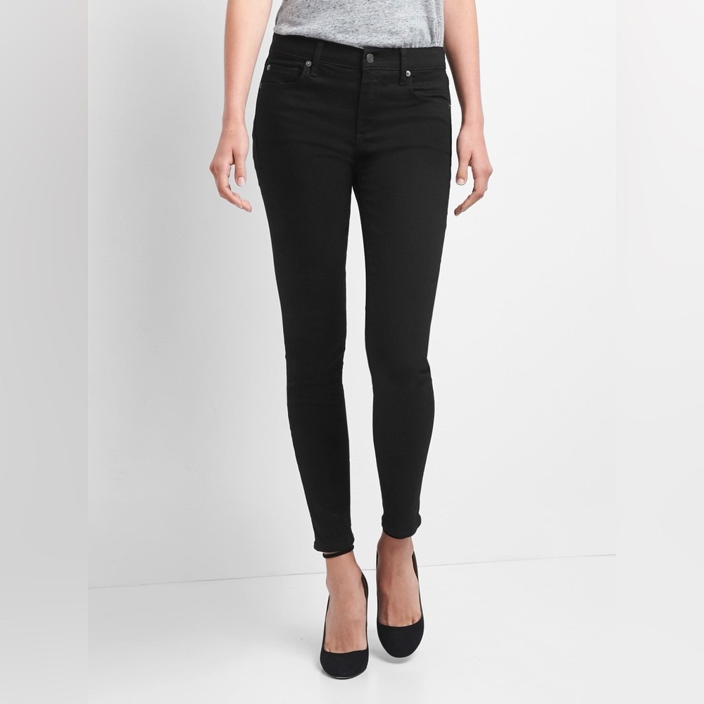 Gap Mid Rise True Skinny Jeans True Black Stretch Cotton Blend Size 30